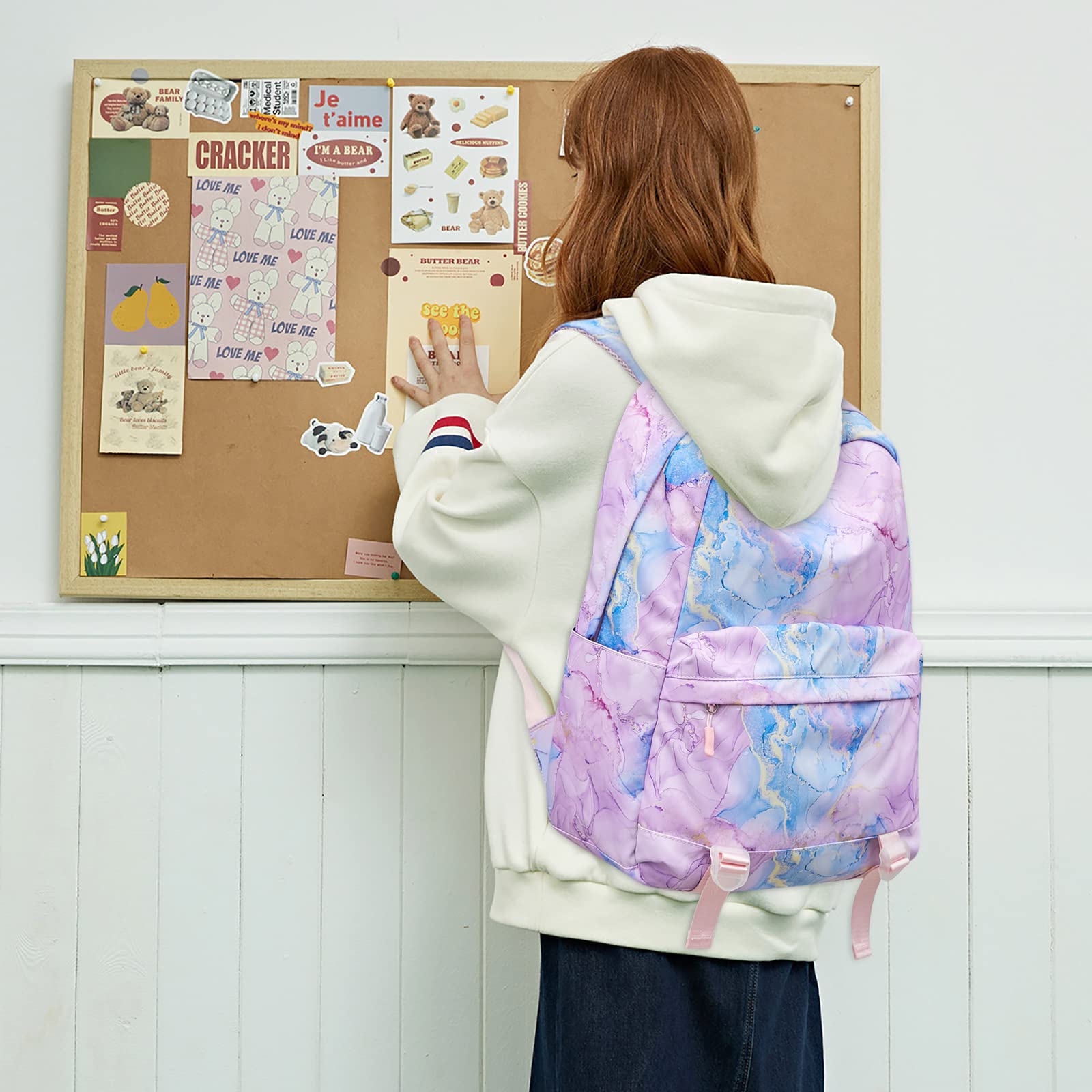 Zaini Casual Ragazze Zaino con Borsa Bento 2 Set di pezzi Zainetto per Universitari Moda Daypack Donna Impermeabile Zainetto Borse Viaggio in Zaino Borsa da Scuola Casual Zaino Viola