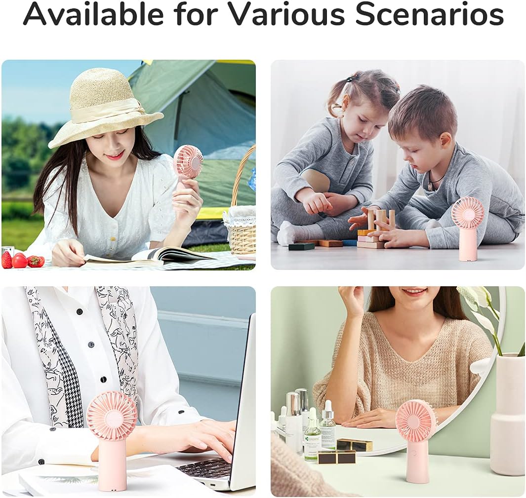 JISULIFE Handheld Fan, 4000mAh Portable Small and Personal USB Rechargeable Pocket [4-16H Working Time] Battery Operated Hand Fan with 3 Speeds for Outdoor/Travel, Summer Gift for Women Men-Pink