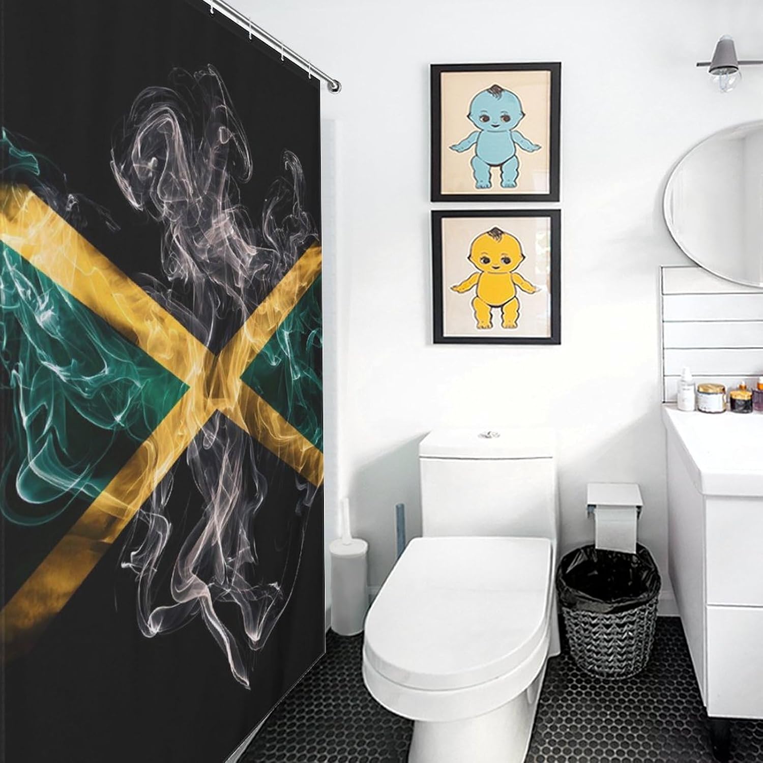 Jamaican Flag Rasta Smoke Print Shower Curtain 46.85x70.87Inch（119x180cm） Polyester Bath Curtain Shower Curtains Printed Decorative