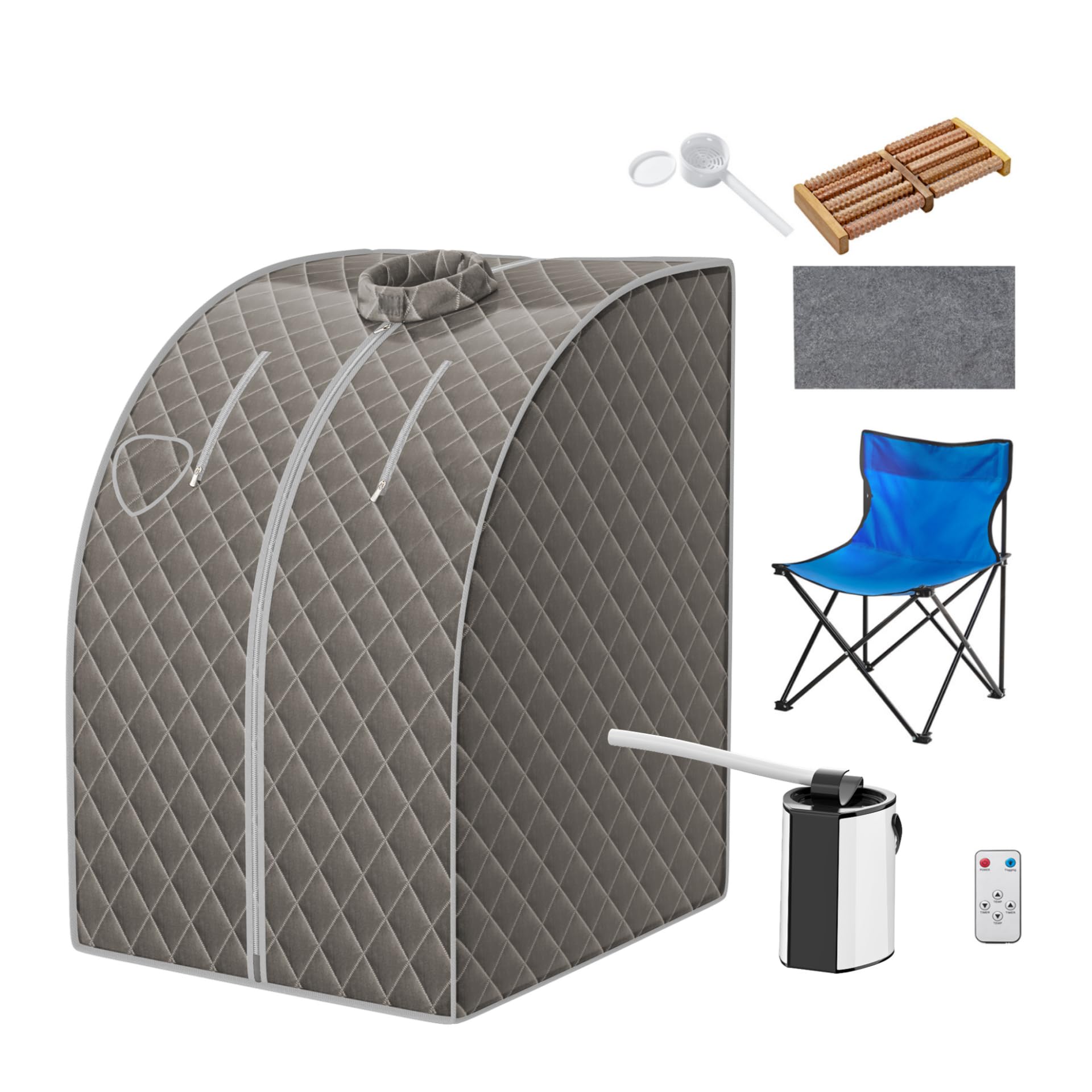 COSTWAY Sauna a Vapore Cabina Casa con Sedia Telecomando Timer Temperatura Regolabili Grigio