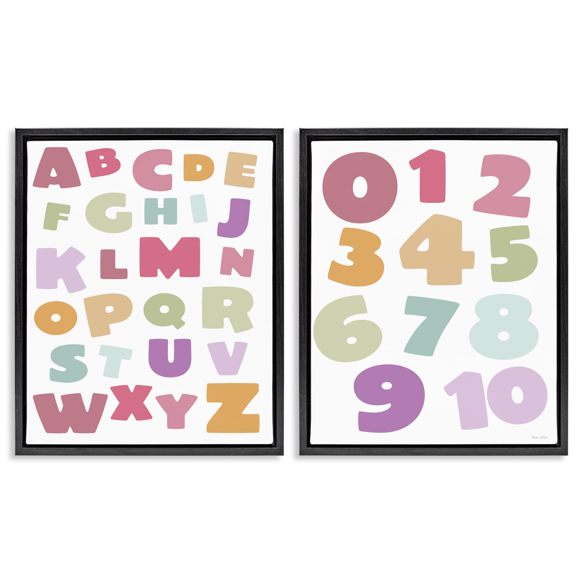 Stupell Industries Jet Black (Matte) 'Muted Letters & Numbers Educational', 2Pc Floating Frame Art Set 2, Black, 17 X 21, Ready To Hang Picture Décor, Usa Made, By Artist Susan Ball