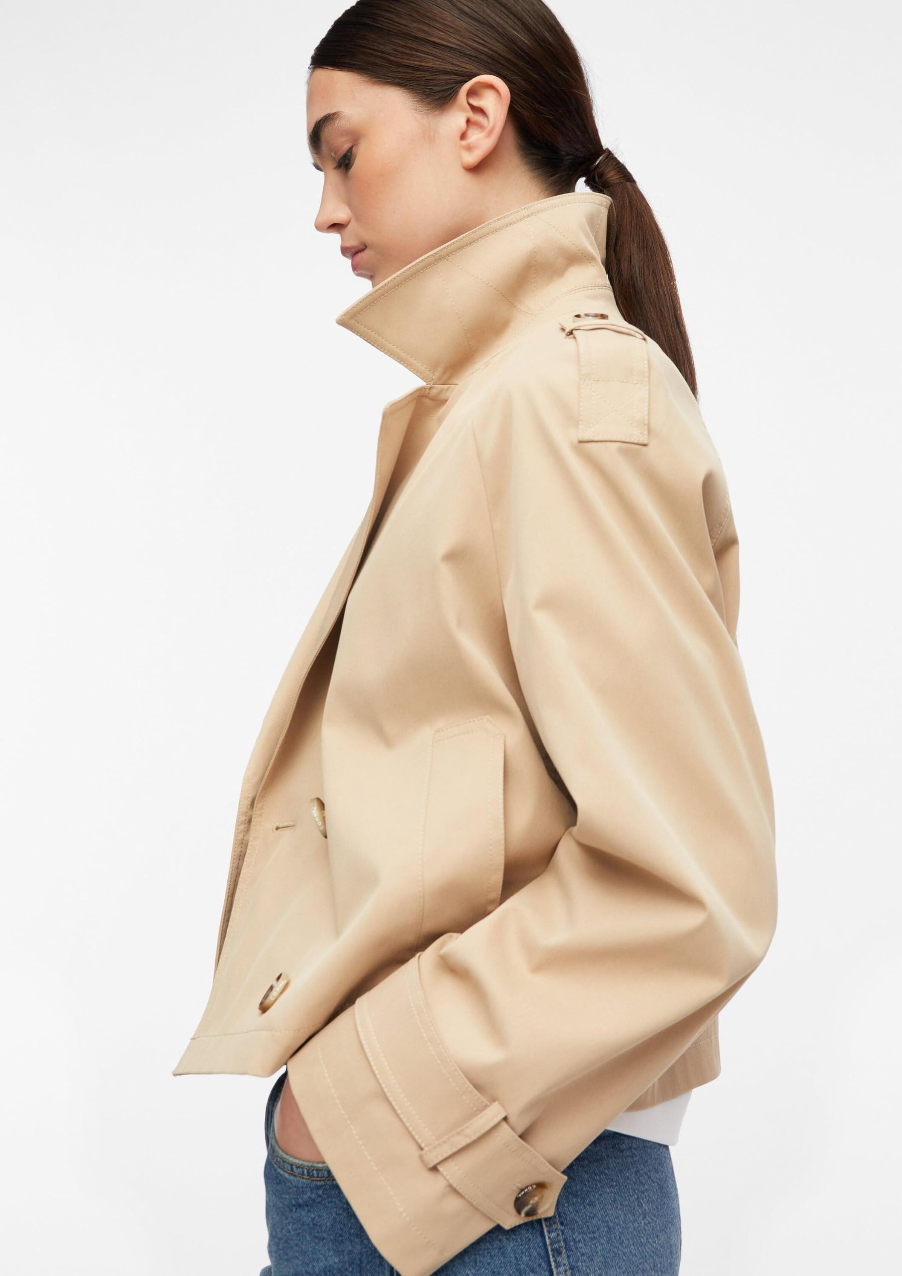 COMMA Damen Outdoor-Jacke – Relaxed Fit, Twill, Trench-Kragen, Zweireiher-Knopfleiste