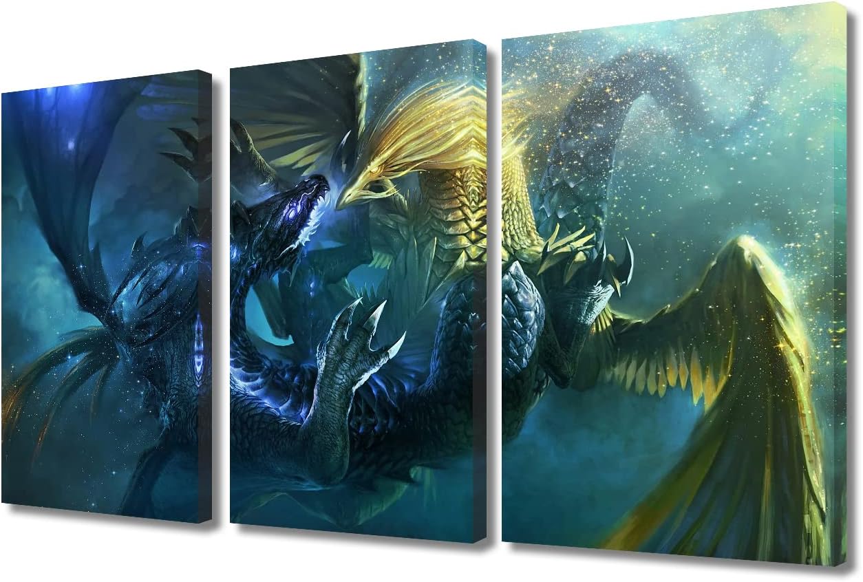 Two Dragons Canvas Wall Art Painting Medieval Fantasy Wall