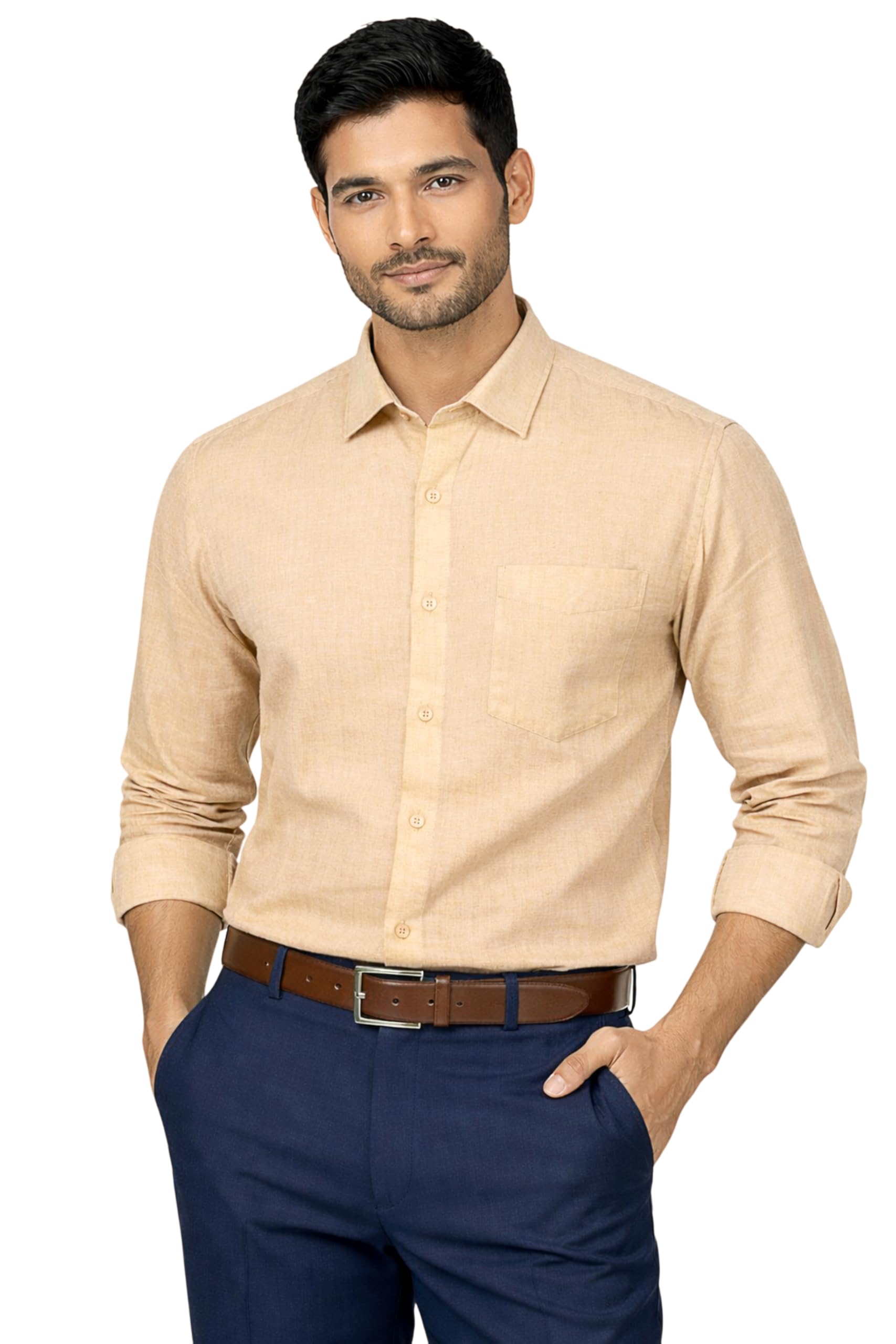 Men's Pure Linen Solid Contemporary Fit Full Sleeve Casual Shirt-picture-51