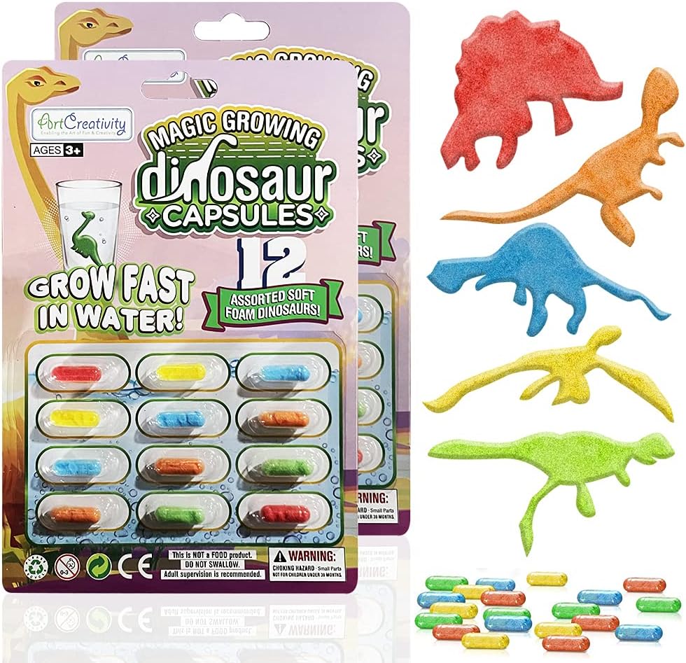 ArtCreativity Magic Growing Dinosaur Capsules, 2 Packs, 24 Expanding Dino Capsules, Grow in Water, Cute Color and Design Variety, Kids’ Birthday Party Favors, Easter Basker, Contest Prize or Gift Idea