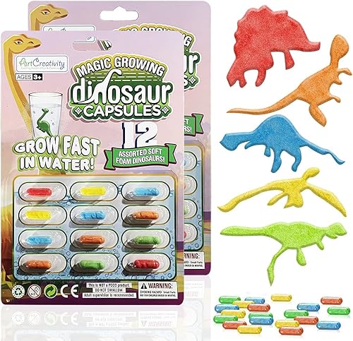 ArtCreativity Cápsulas de dinosaurio de crecimiento mágico, 2 paquetes con 12 cápsulas de dinosaurio expandibles cada una, crecen en agua, variedad