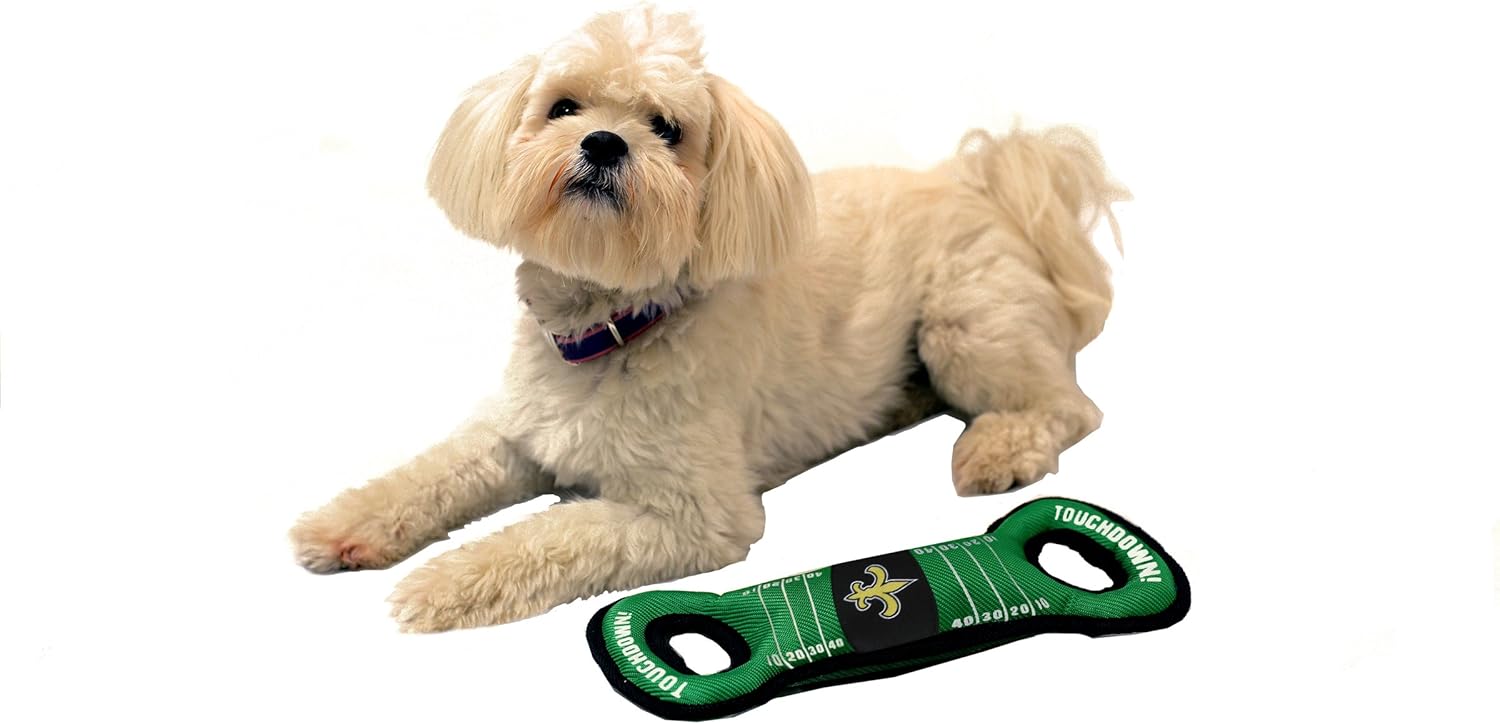 NFL Football Field DOG TOY with Squeaker. - NEW ORLEANS SAINTS - For Tug, Toss, and Fetch. - Tough & Durable PET TOY