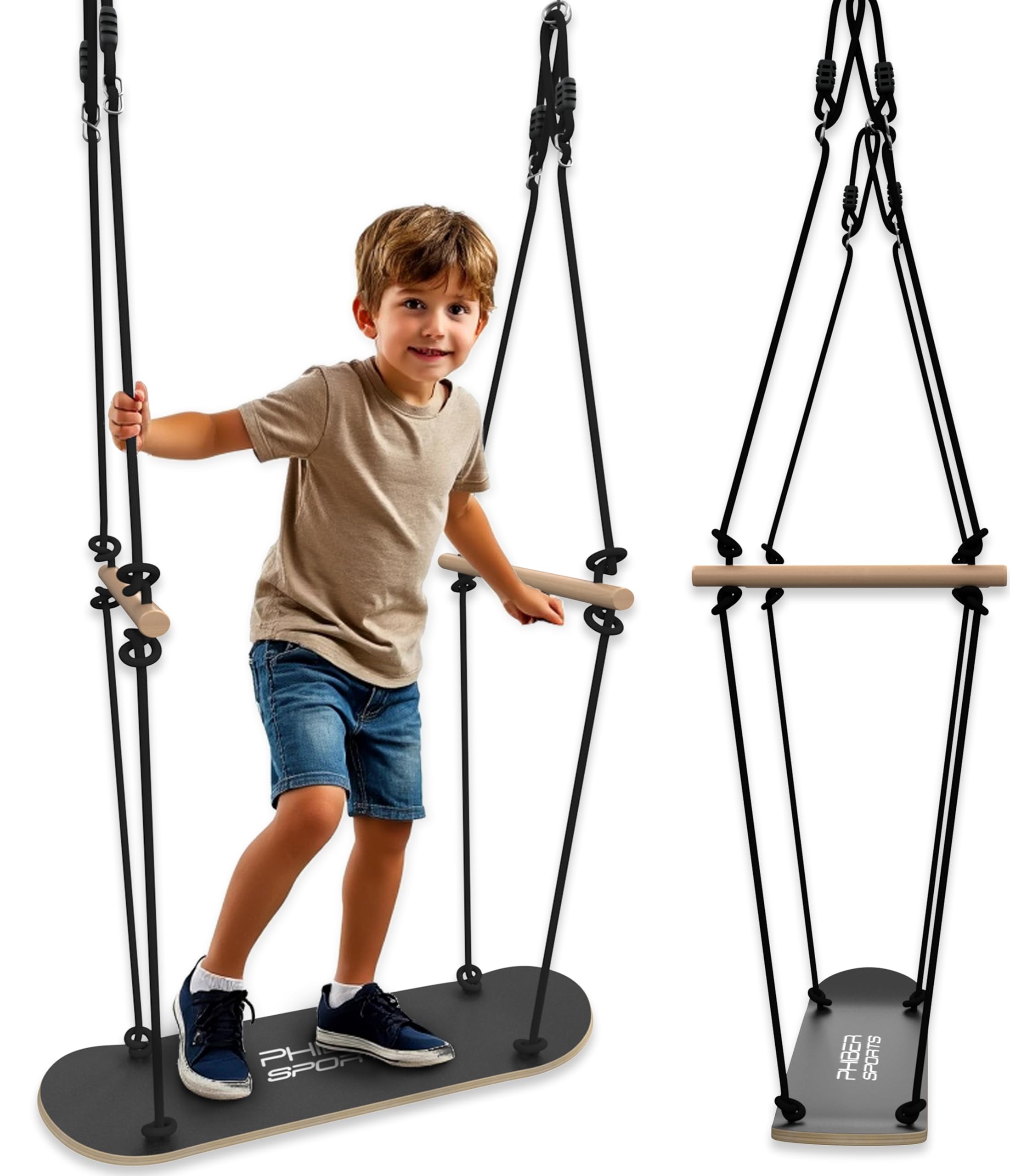 PHIBER-SPORTS Altalena per skateboard per bambini, durevole, resistente alle intemperie, antiscivolo, in piedi e seduti, accessori per altalena in legno, altalena per nave, doppia altalena