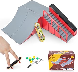 Finger Skateboard Ramp Set, Mini Skate Park Kit Ultimate Finger Skating Board Ramp Track, Finger Board Obstacle with Tools Fingerboard Training Props Educational Toy Set for Kids Birthday Gift