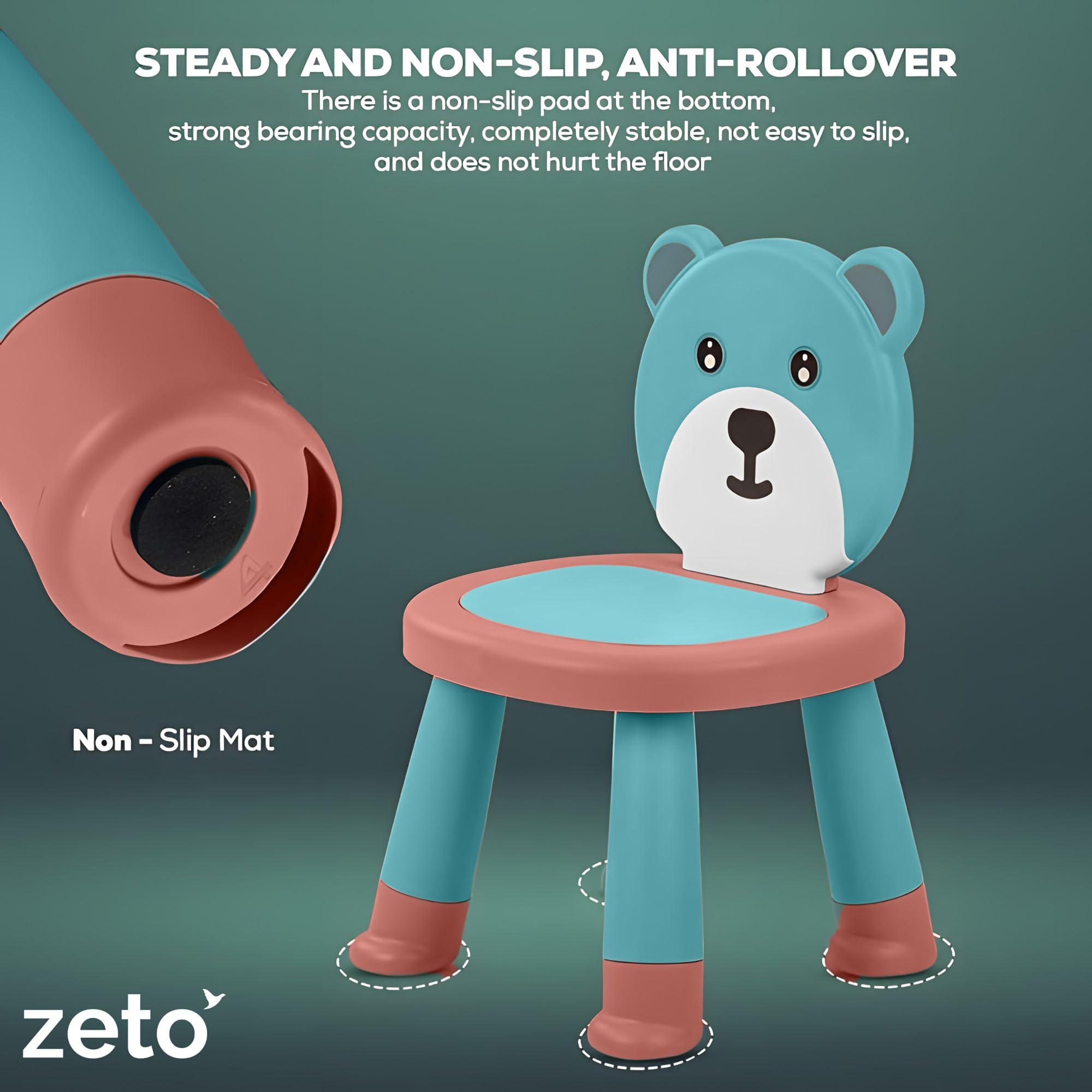 Zeto Baby Chair for 2 to 5 Years (TeddyTheme) – High Plush Back Rest, Sturdy, Anti-Slip, Easy to Clean Chair for Kids – (Orange, Blue) 1