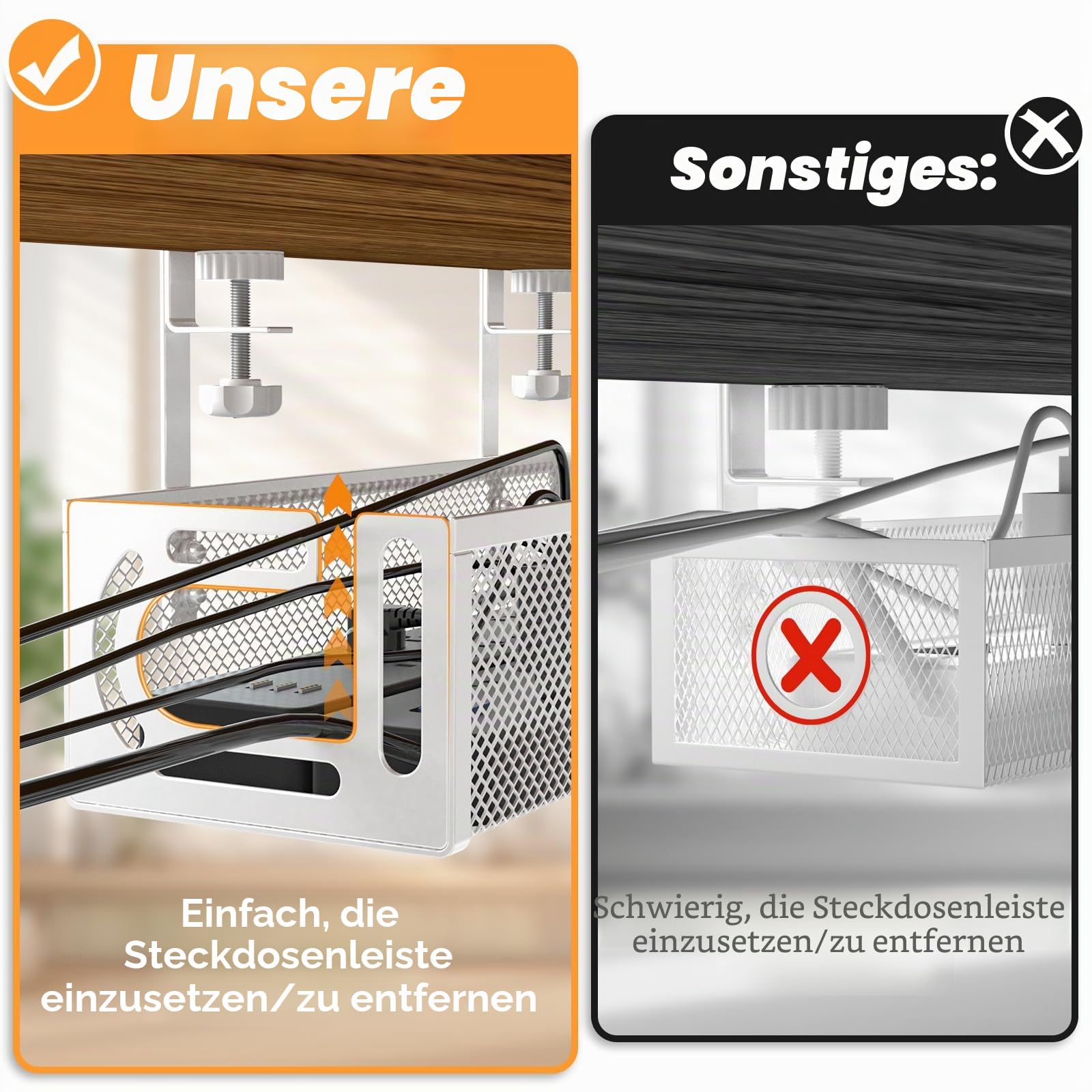 Kabel-Management-Tablett für den Schreibtisch, 39 cm, kein Bohren, Stahl-Schreibtisch-Kabel-Organizer, Drahtmanagement-Tablett, Kabelmanagement-Rack (1 Packung, weiß)
