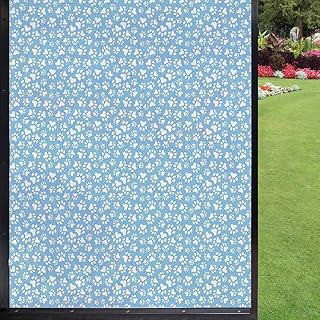 Paw Print Window Film Privacy,Animal Themed Pattern with Pet Foot Marks on Blue Toned Background Print Removable Glass Sticker for Bathroom Kitchen Room Office,Sky Blue and White 24x36 inch