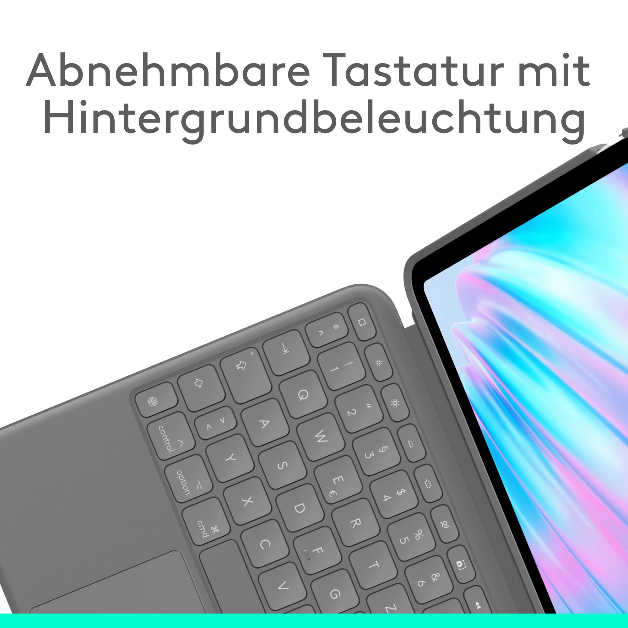 Logitech Combo Touch Tastatur-Case für iPad Air 11 Zoll (M2, M3, M4), abnehmbare Tastatur mit Hintergrundbeleuchtung, Deutsches QWERTZ-Layout, Grau