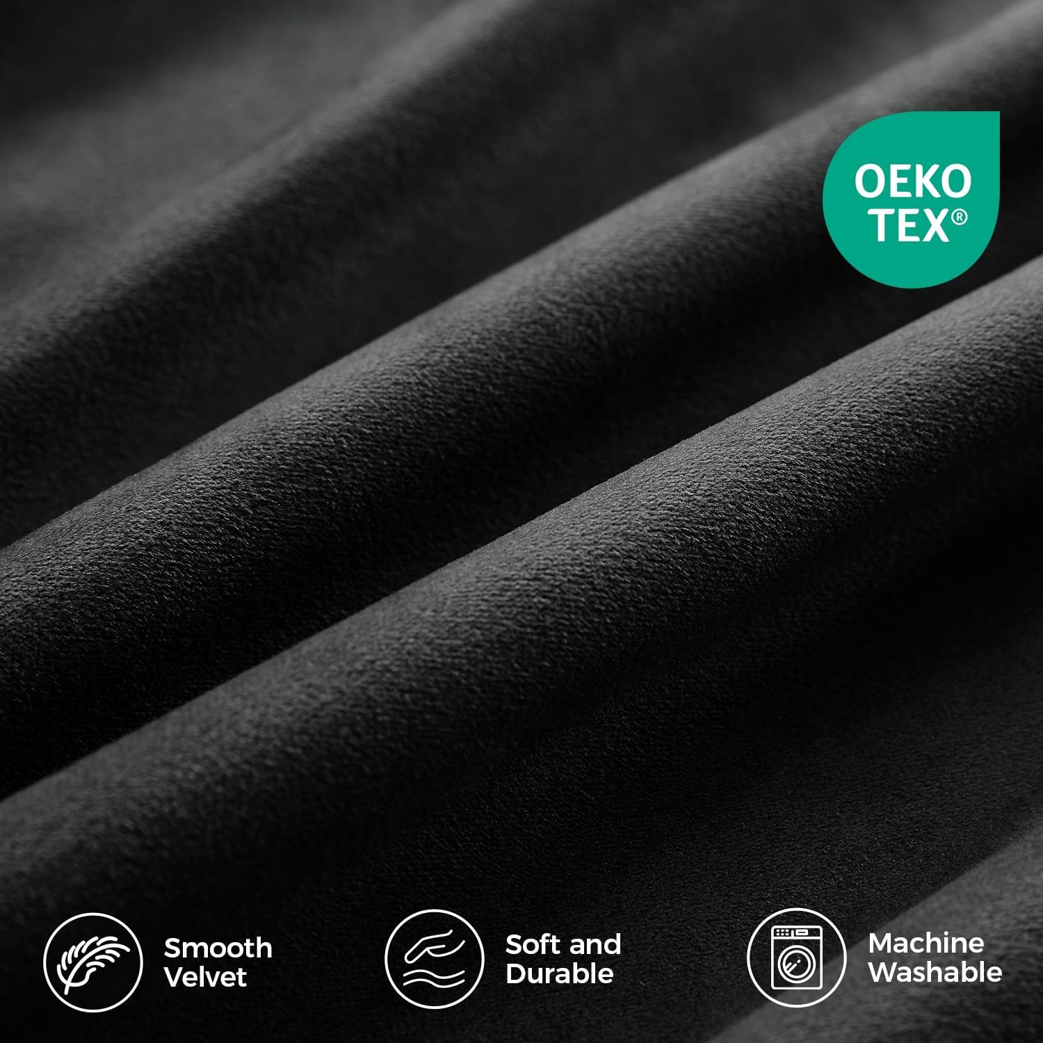 Pinch Pleated 100% Blackout Curtains for Bedroom, Black Velvet Curtains for Living Room, Black Out Curtain 84 inch Long Room Darkening, Blackout Pinch Pleat Drapes with Hooks 2 Panels