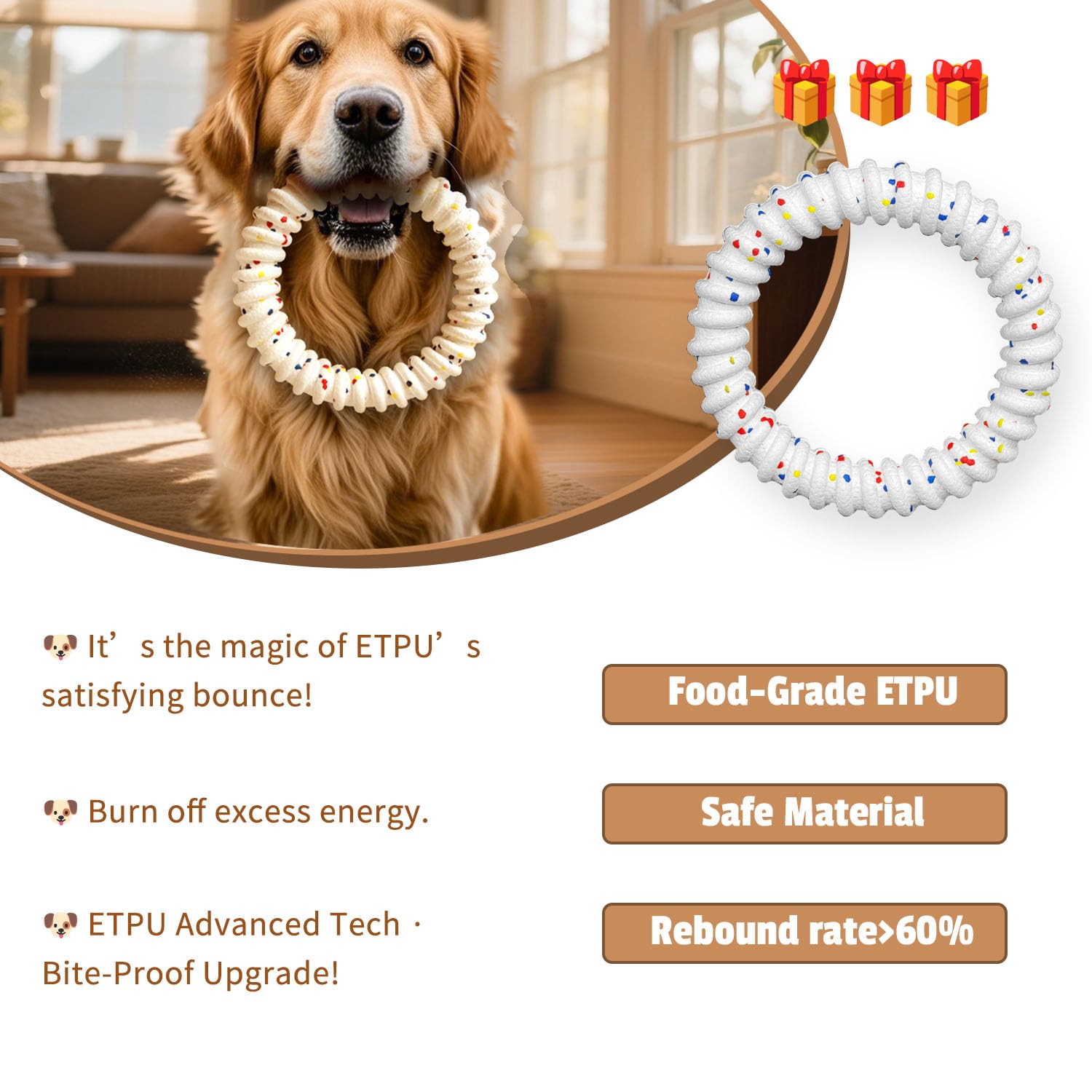 Hundespielzeug für aggressive Kauer, unzerstörbare Hundebälle, 7,9 cm, magischer Ring, langlebig, federnd, schwimmend, Frisbee, Hundezahnspielzeug für große Hunde, Wasserspielzeug