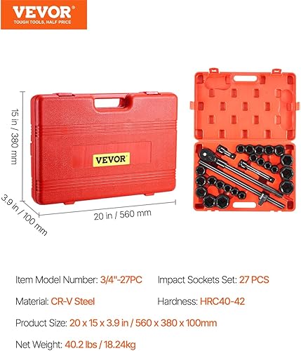 Miniatura 7 de VEVOR Juego de enchufes de impacto, surtido de enchufes de 34 pulgadas, juego de enchufes de accionamiento estándar de impacto SAE (78 pulgadas a 2