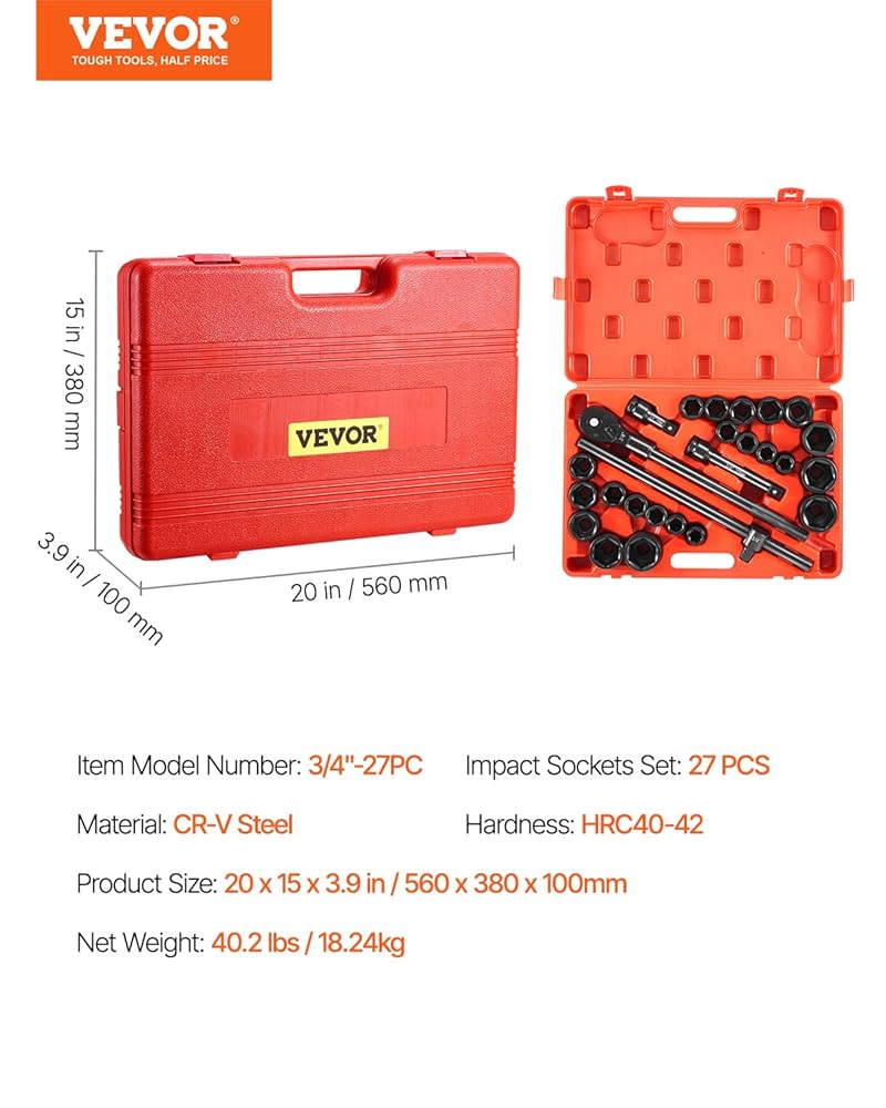 VEVOR Impact Socket Set, 3/4 Inches Socket Assortment, Drive