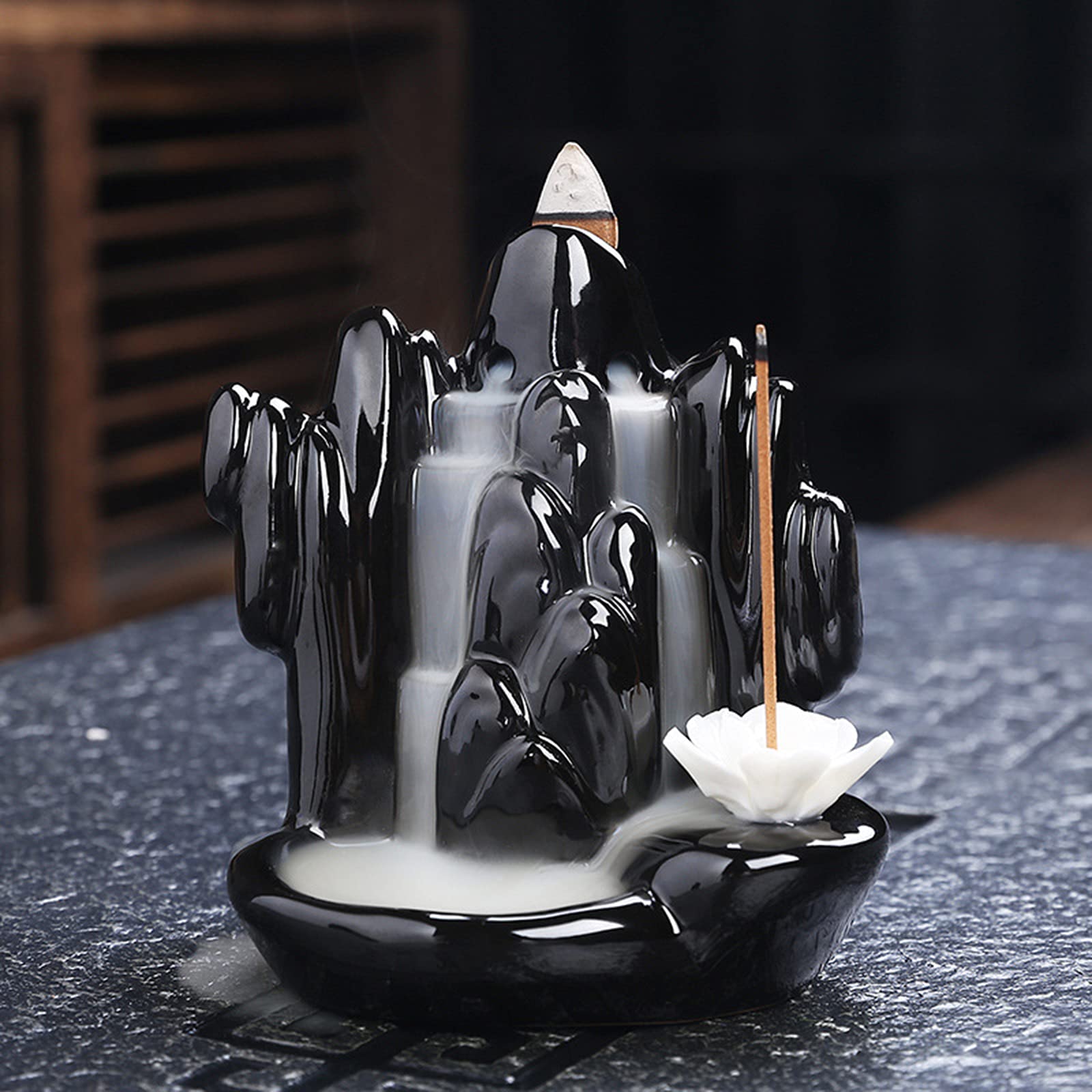 Bruciatore di Incenso Tradizionale a Riflusso, Supporto Diorama, Fontana Aromatica, Stampo Rotondo in Travertino, Novità Religiosa Unica