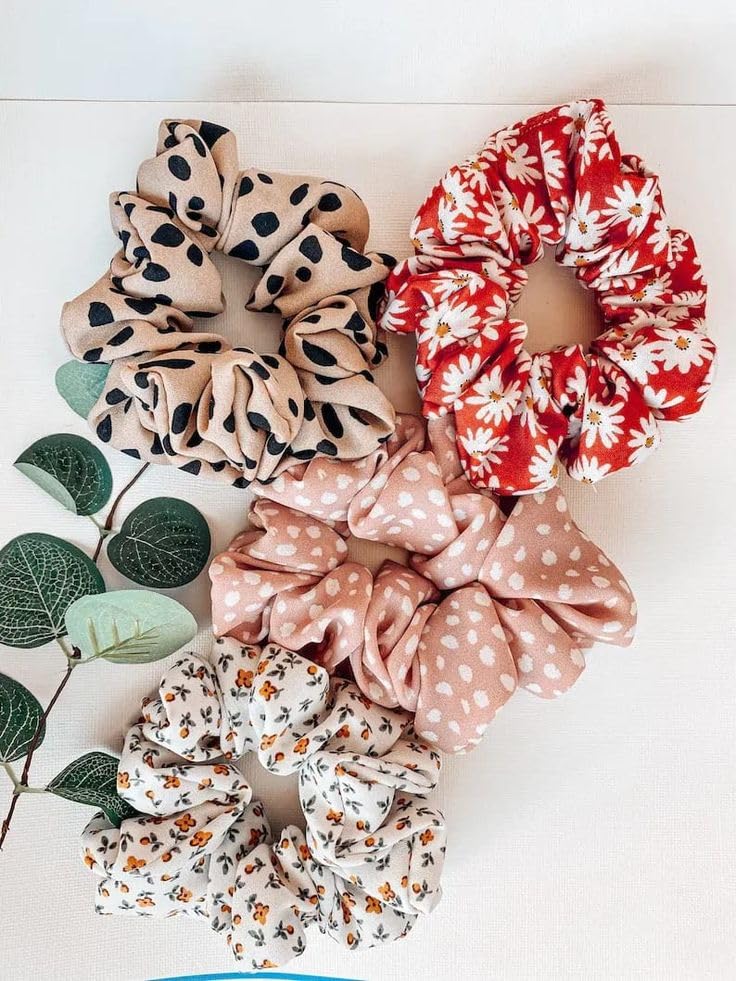 Scrunchies for Women, Flower Hair Scrunchies Set for Girls, Soft Elastic Anti Hair Breakage Hair Bands, No Crease Ponytail Holder, Cute Hair Accessories for Daily Use, Party, Gift for Sister, Mom, Friend (Printed, 6 Pcs)-image-14