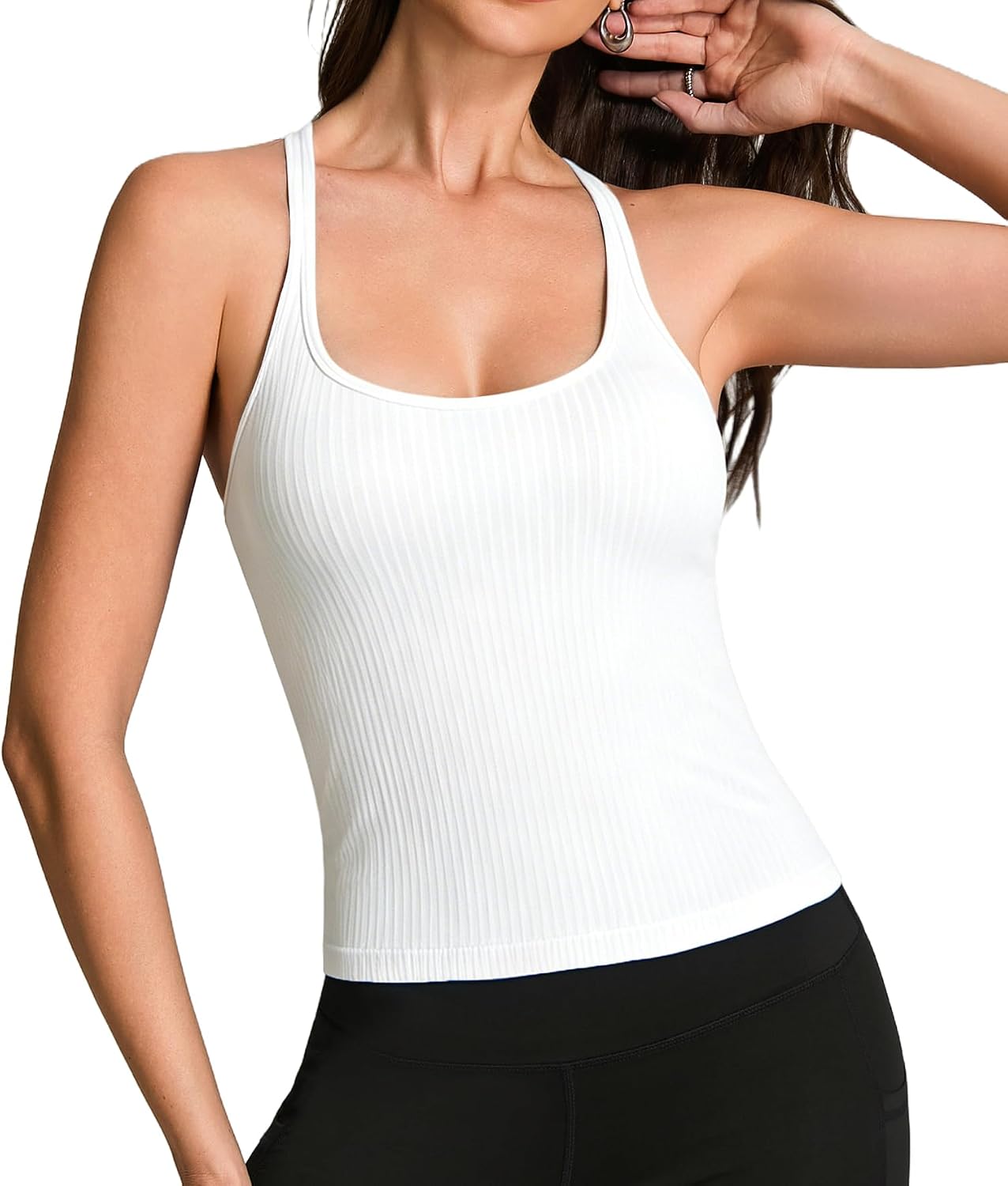 Tank Tops for Women with Built in Bra Padded Summer Workout Top Ribbed Knit Slim Fitted