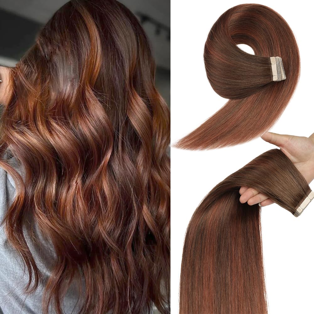 YDDM Extensiones de pelo humano con cinta adhesiva, 20 unidades, 60 cm, 50 g, color marrón claro con rubio dorado — view 14
