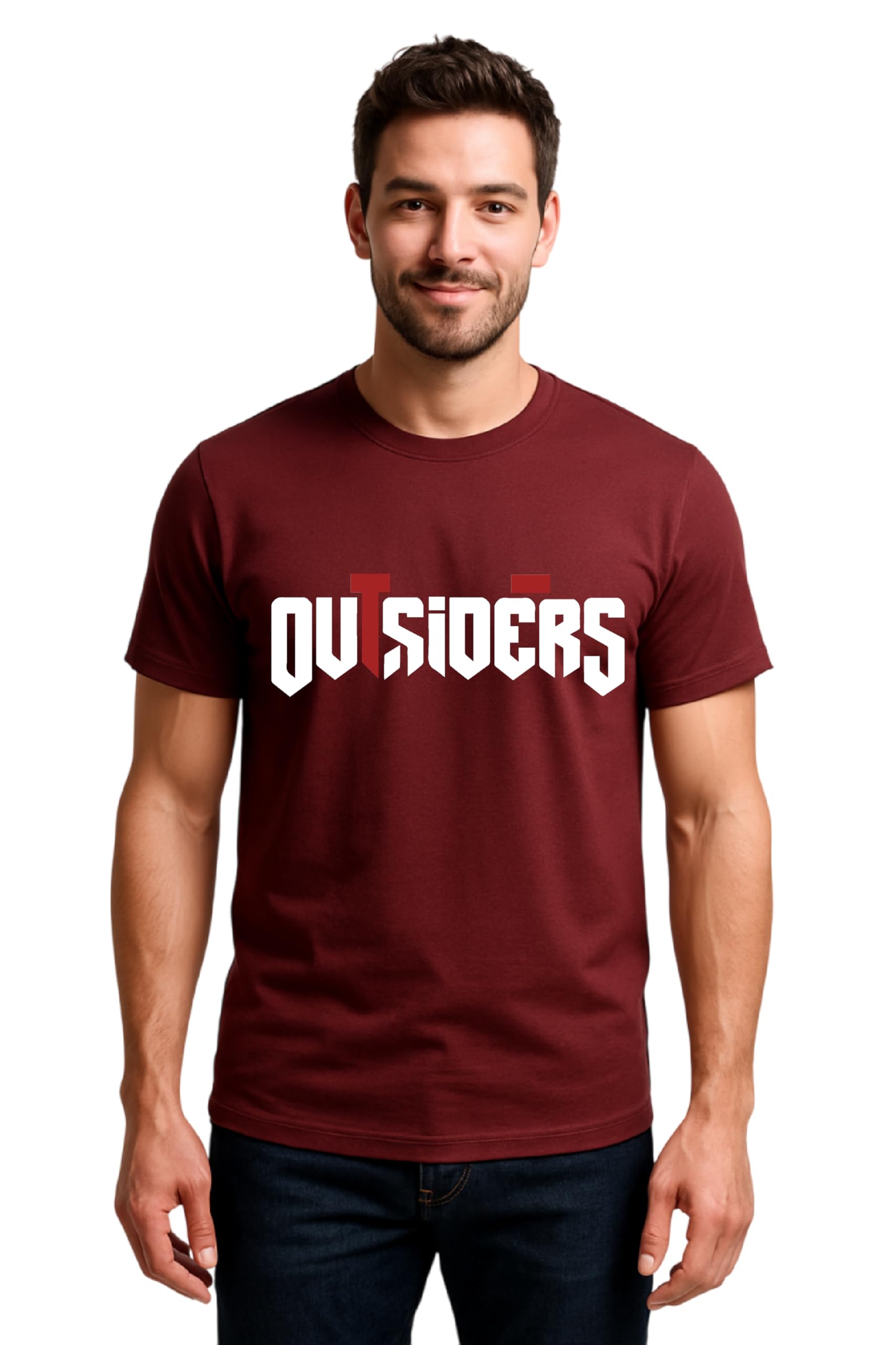 RasJon Bio Washed Cotton Round Neck T-Shirt | Burgundy Maroon | Regular Fit | Outsider Collection (in, Alpha, L, Regular)