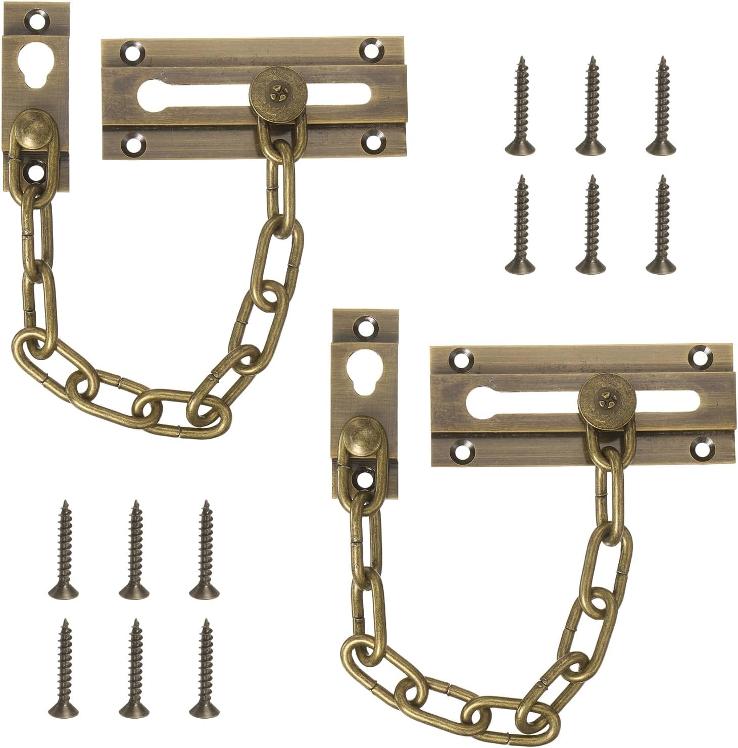 uxcell 2 Pcs Door Chain Lock, Security Chain Door Guard with Screw, Heavy Duty Lock for Home Office, Hotel Apartment, Inside Door, Bronze