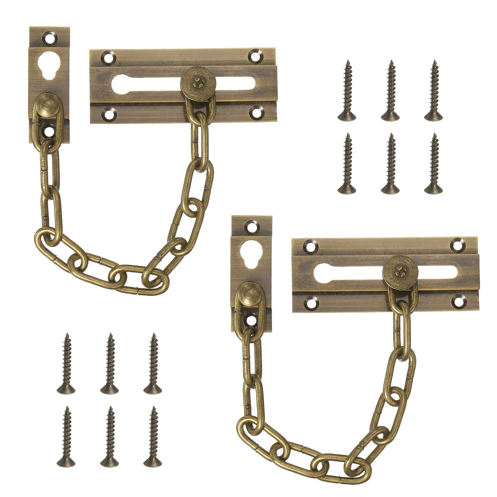 sourcing map 2 Pcs Door Chain Lock, Security Chain Door Guard with Screw, Heavy Duty Lock for Home Office, Hotel Apartment, Inside Door, Bronze