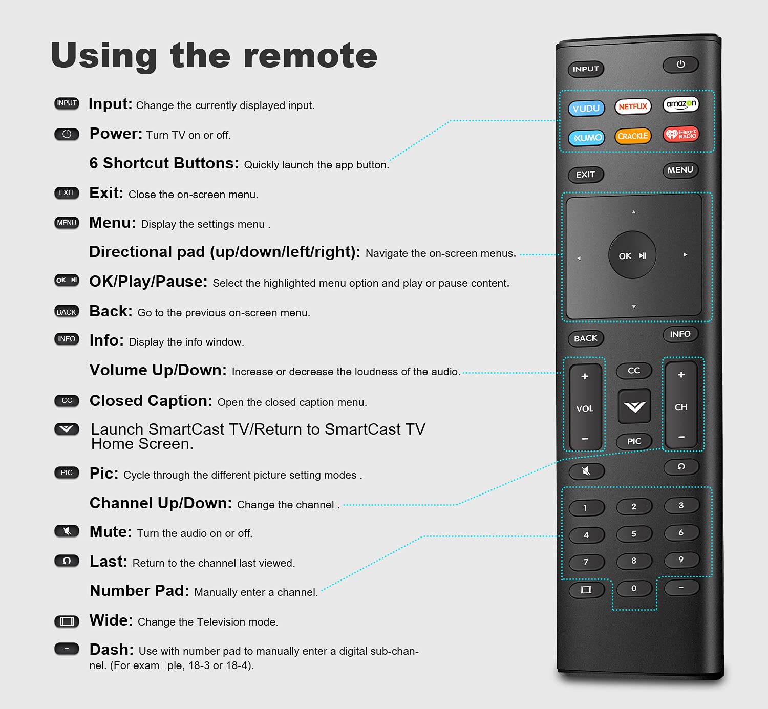 Télécommande universelle pour Vizio Smart-TV, Remote-XRT136-Remplacement compatible avec LED LCD HDTV 4K UHD et autres téléviseurs