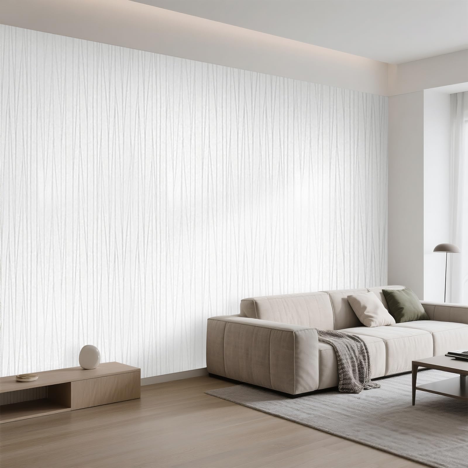 Beswitory White Wallpaper Feature Embossed Mix Stripe Wallpaper Luxury Nordic Modern Wall Paper Free No Match Pattern for Girls Adults Living Room Bedroom Kitchen TV Background