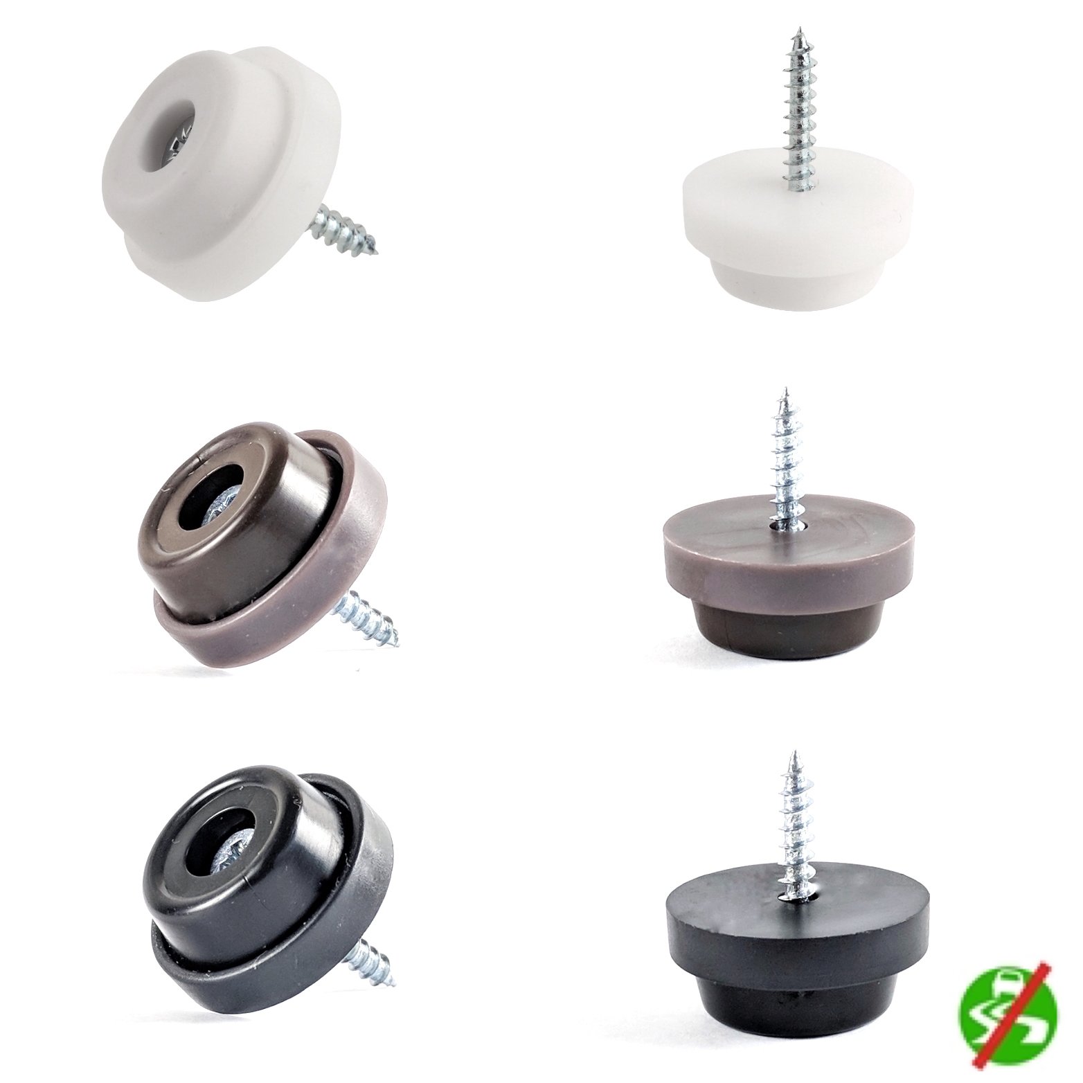 24mm Rubber Furniture Feet, Premium Non-Slip Stoppers (100pcs, White, 2mm Drill Bit Included, See Second Photo for Dimensions), Screw-On Floor Protectors, by Keay Vital Parts - Made in Germany