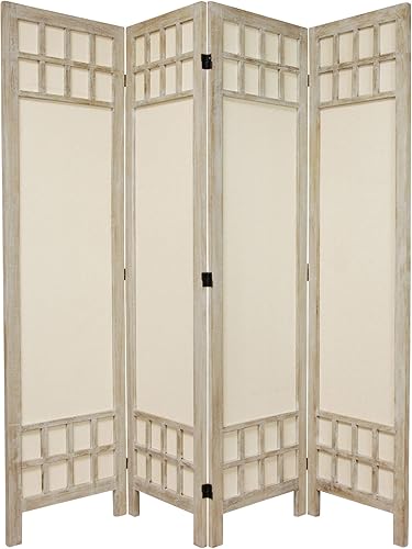 Oriental Furniture - Divisor de habitación de tela para ventana de 5 12 pies de alto, color blanco quemado, 4 paneles