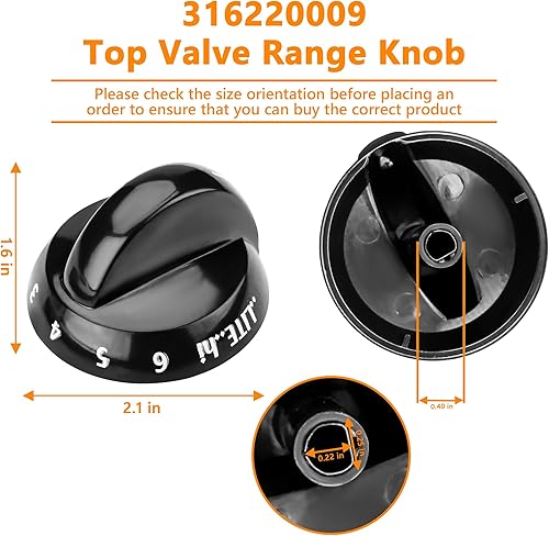 Vista 5 de Funmit 316220009 Perilla de Quemador Superior de Estufa Reemplazo para Frigidaire Reemplaza AP4322122 PS1991531 EAP1991531 (Negro, Paquete de 2)