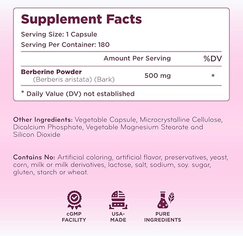 Miniatura 2 de Suplemento de berberina de 500 mg – Berberina probada en laboratorio de 500 mg – Vegano sin OMG fabricado en los Estados Unidos y sin gluten