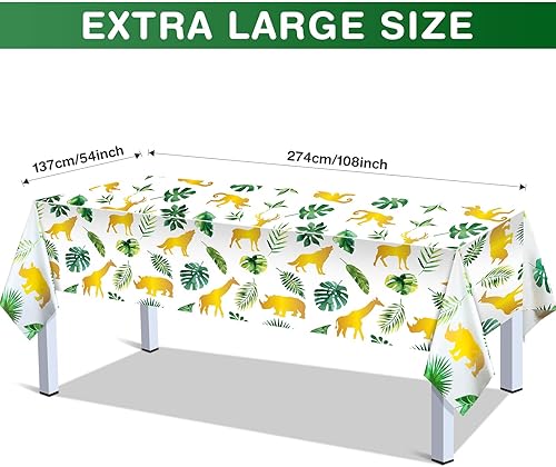 Miniatura 2 de Tudomro 3 manteles de safari de la selva, cubierta de mesa de animales de la selva, mantel de hojas de palma para niños, fiesta temática de safari,