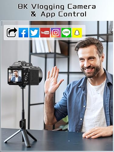 Miniatura 7 de Cámara digital 8K, cámaras de 64 MP para fotografía con pantalla abatible de 3 pulgadas, zoom 16X, WiFi y enfoque automático, cámara de vlogging