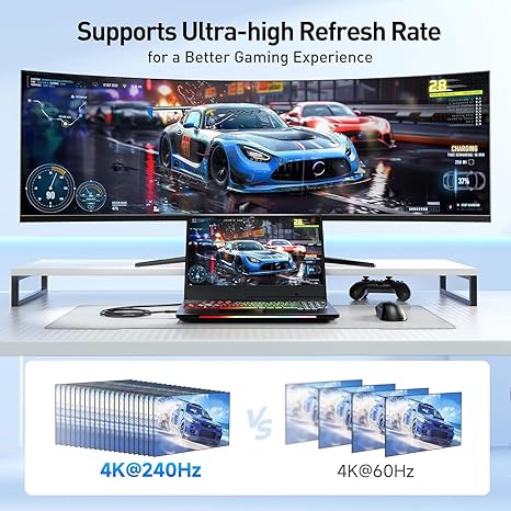 Cable Matters Unidirectional USB C to DisplayPort 1.4 Cable - 6ft, Support 8K@60Hz / 4K@240Hz, Thunderbolt 4 to DisplayPort Cable, Display Port to USB C, Black - Not for Portable USBC Monitor