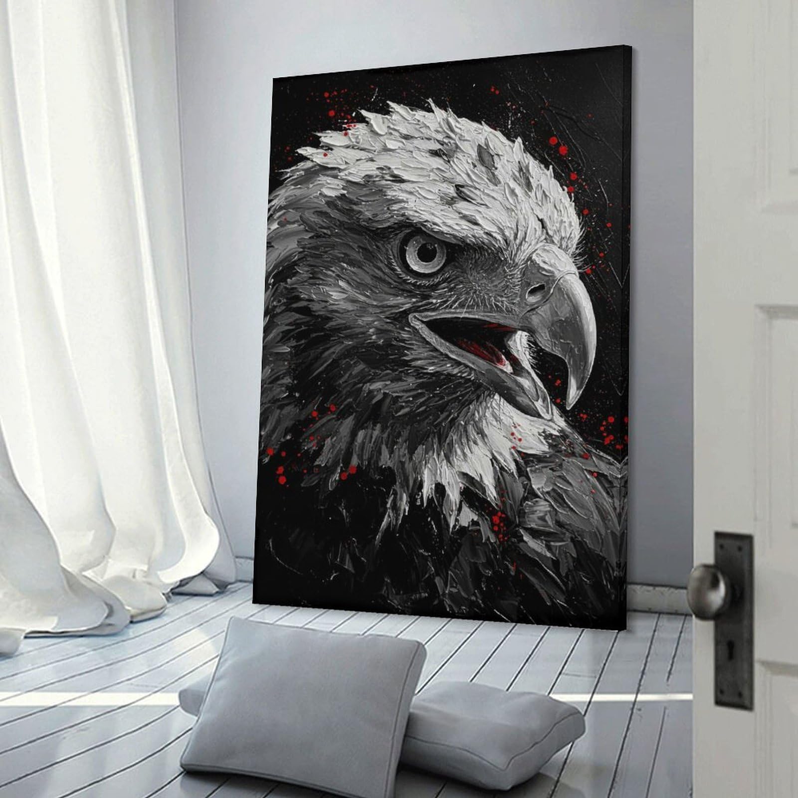 Junmoney Frame-Style-17 Eagle Portrait In Black And White Room Decor Wall Art 08X12inch(20X30cm), For Entrance Walls, Hall Decor Or Foyers, A Neat Decor Update For Hallways