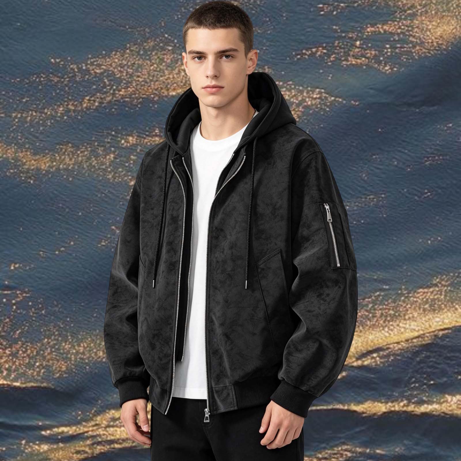 Gilet da uomo con cappuccio e cerniera su tutta la lunghezza, senza maniche, cardigan oversize, per attività all'aperto, per tutti i giorni e il tempo libero