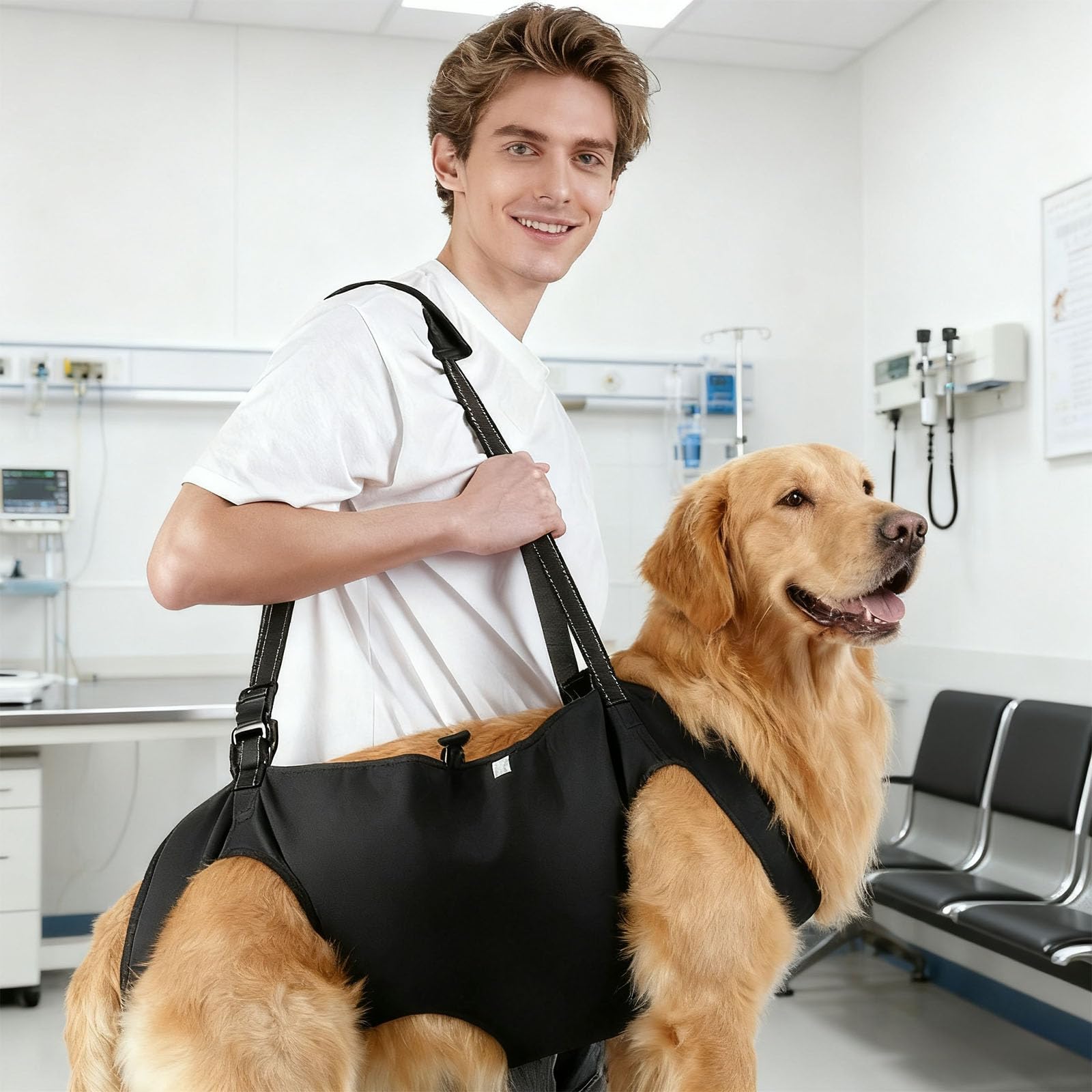 Imbracatura per cani XL, nera, regolabile, per cani anziani con gambe posteriori ferite o disabili, per salire le scale, camminare e recuperare, aiuta con mobilità e supporto per le zampe posteriori