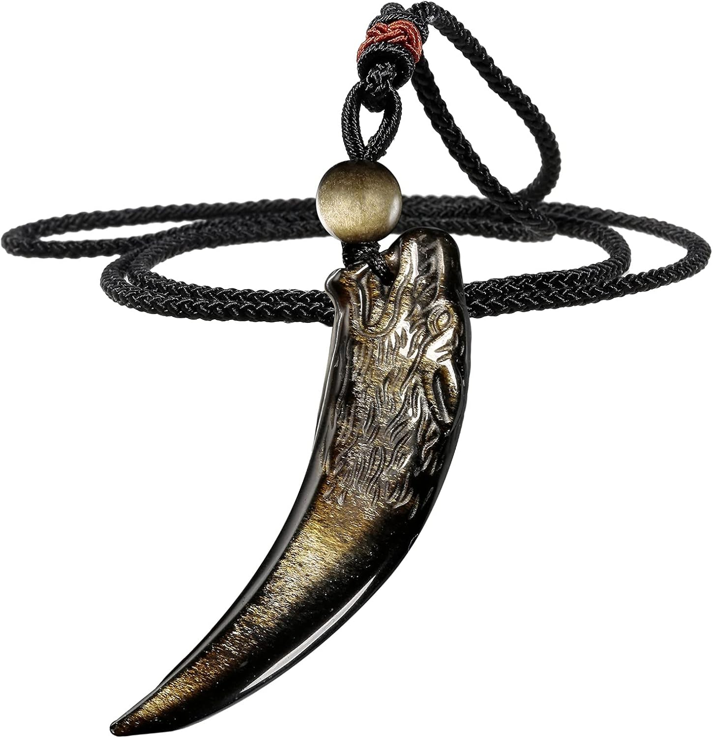SUNYIK Natural Obsidian Stone Pendant Wolf Teeth Necklace for Men Women, Energy Amulet Balancing Stone Necklace for Unisex with Nylon Rope