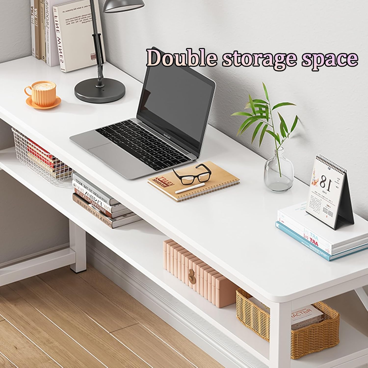 Couch Table, Console Table with Triangular Support Frame Design, Entryway Table with U-Shaped Steel Frame, Double-Layer Storage Design, Sofa Table for Living Room(White,39.3x39.4in)