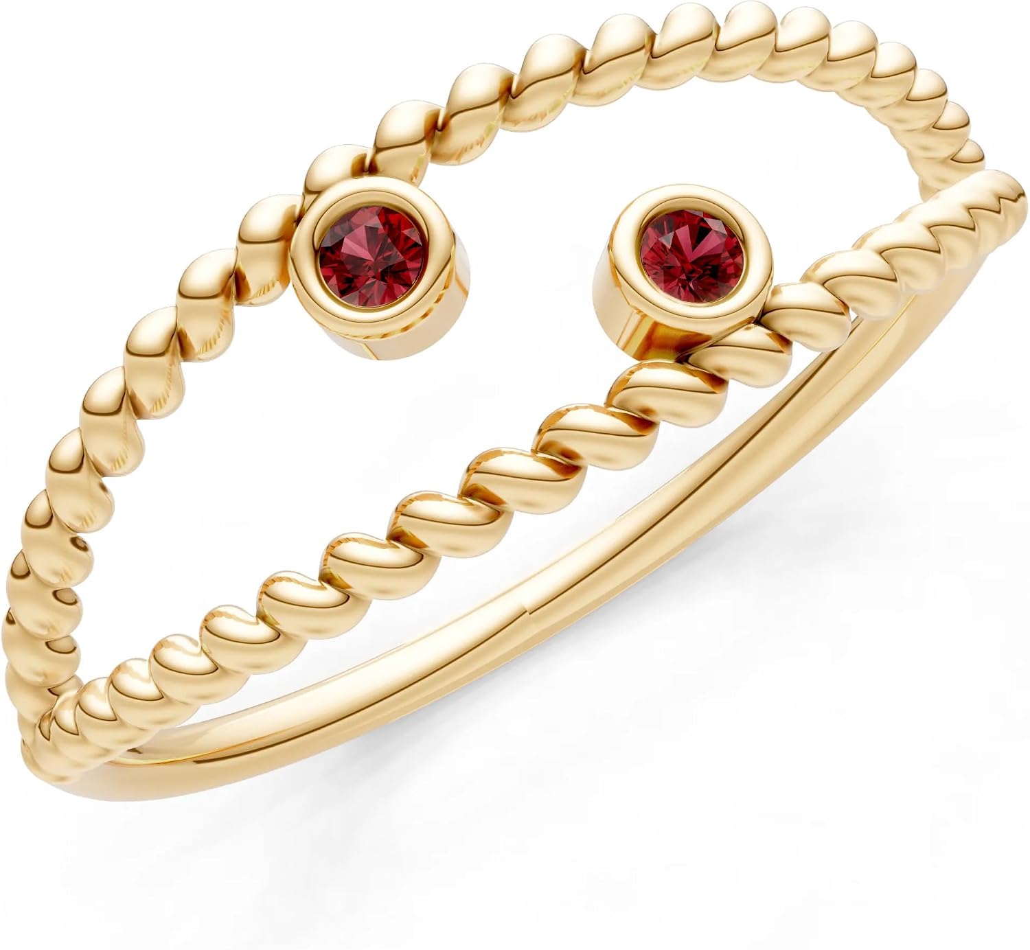 PEORA Round Cut Garnet Stackable Band Available in Solid 10K, 14K or 18K Ring – White, Yellow or Rose Gold