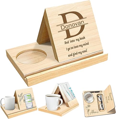 Miniatura 10 de Soporte triangular personalizado de madera de roble macizo, estantería personalizada para libros, estantería con nombre de texto grabado con soporte