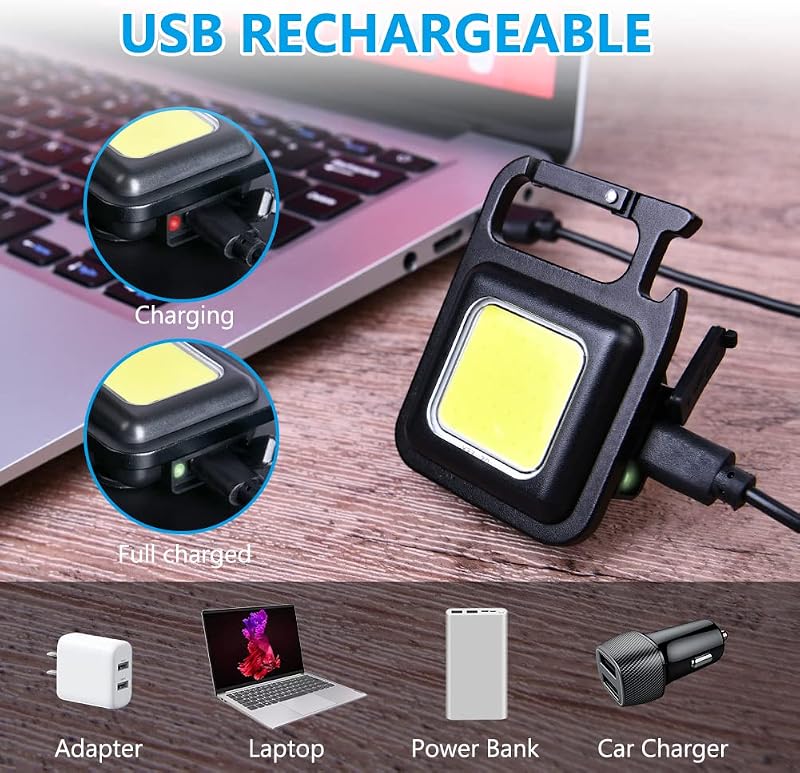 URAQT Mini LED Munkalámpa 2db - 800 Lumen COB Kulcstartós Zseblámpa 4 Üzemmóddal, USB Tölthető, Mágneses Talppal, Sörnyitóval Kempinghez, Au