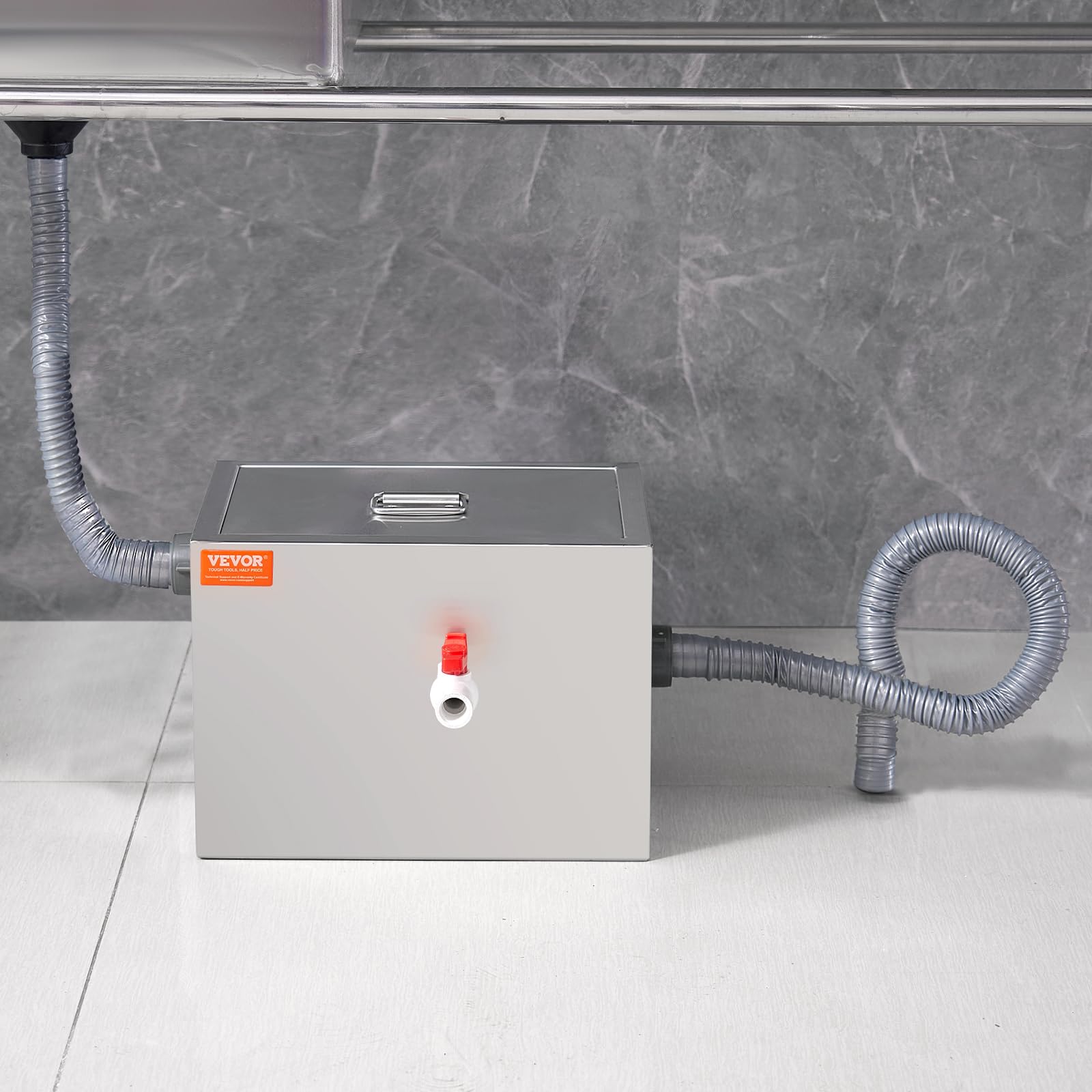 VEVOR Interceptor de Grasa Comercial Separador de Grasa 3,6kg Trampa de Grasa Entrada Lateral Acero Inoxidable Debajo del Fregadero Separador de Agua y Aceite 2,8 GPM para Cocina, Cantina, Restaurante