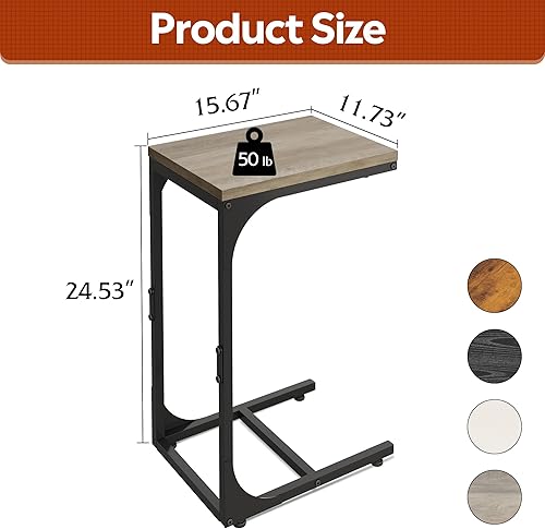 Miniatura 3 de WLIVE Mesa auxiliar en forma de C, mesas auxiliares de sofá pequeñas con marco de metal, mesa de sofá, bandeja de TV para sala de estar, dormitorio,