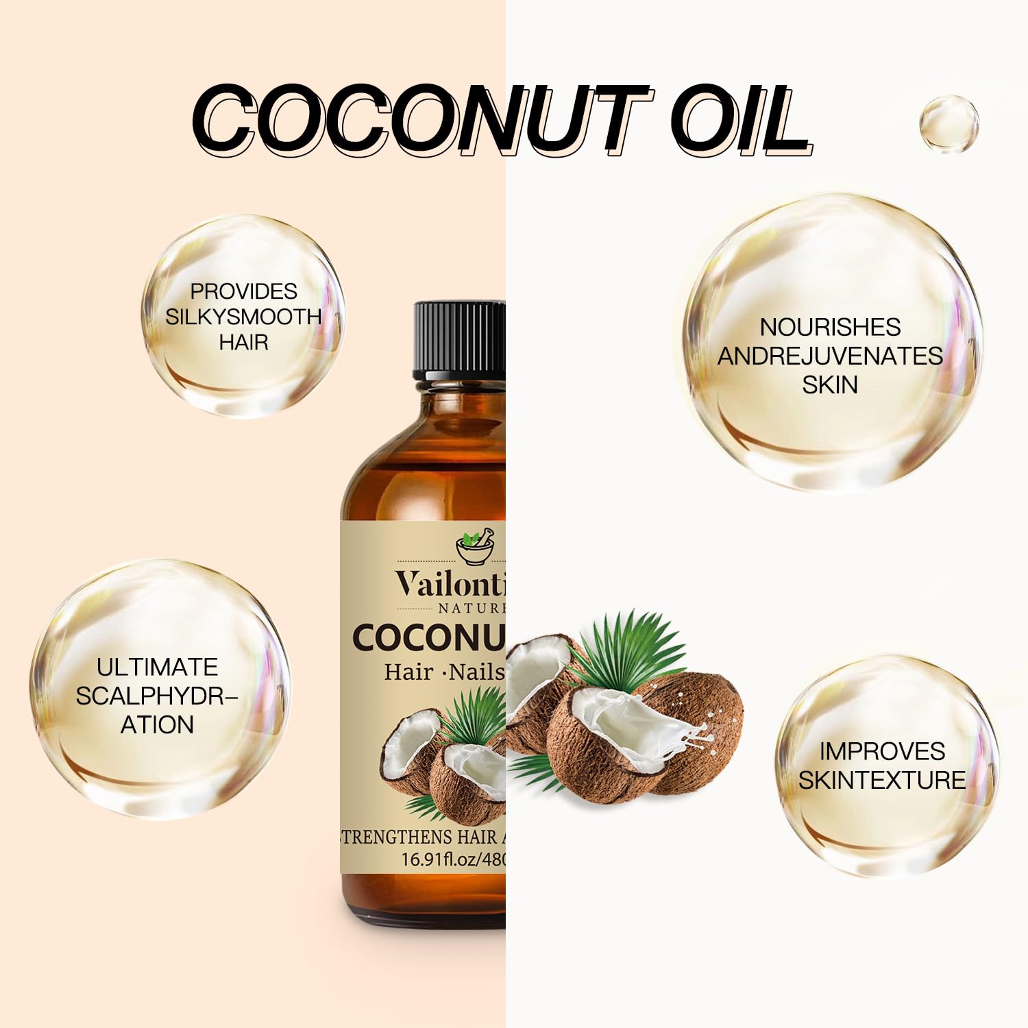 Coconut Oil, Scalp & Hair Strengthening Oil, Coconut Oil for Hair Growth, Dandruff Removal and Hair Strengthening for All Hair Types(Coconut Oil, 16 Fl Oz)