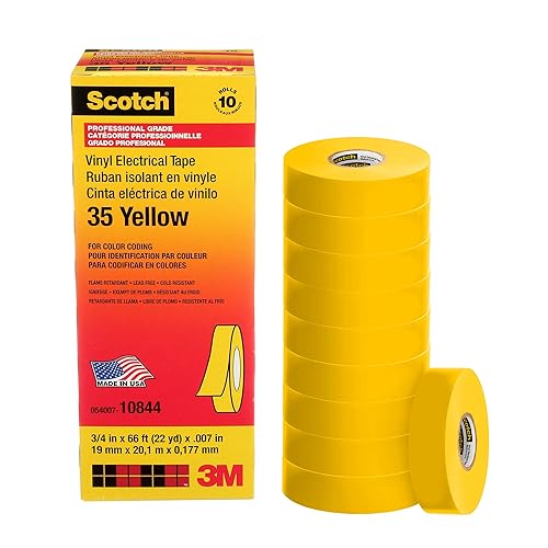 Scotch Cinta eléctrica de codificación de colores de vinilo 35, 34 in x 66 pies, amarillo, 10 rollos