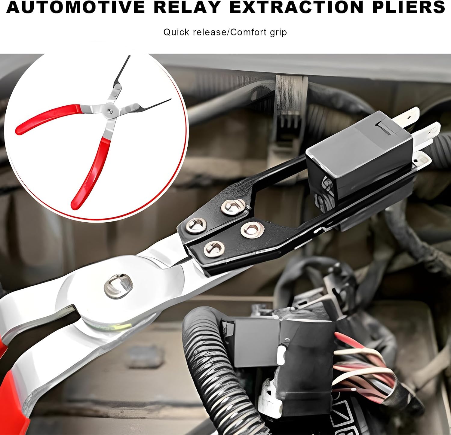 4PCS Automotive Relay Fuse Puller Tool, Non-Slip Relay Puller Pliers with 3 Fuse Removal Tools, Battery Terminal Wiper Remover Vehicle Electrical Disconnect Pliers, Car Accessories